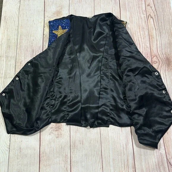 Vintage Y2K Patriotic Glitter Star Flag Sequin Waistcoat Button Vest - Picture 2 of 10
